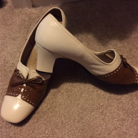 Vintage Shoes - Cream and Brown Vintage Saddle Shoe Heels